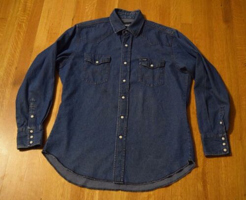 Vintage Wrangler Pearl Snap Denim Shirt Western Cut Men's Large Blue Jean - 第 1/9 張圖片