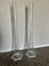 Bohemia Crystalex Hand Made Bud Floor Vase Clear Glass Set of 2
