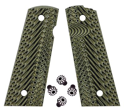 1911 G10 grips Magwell cut BlackGreen GK1 + stainless Strips Torx grip screws