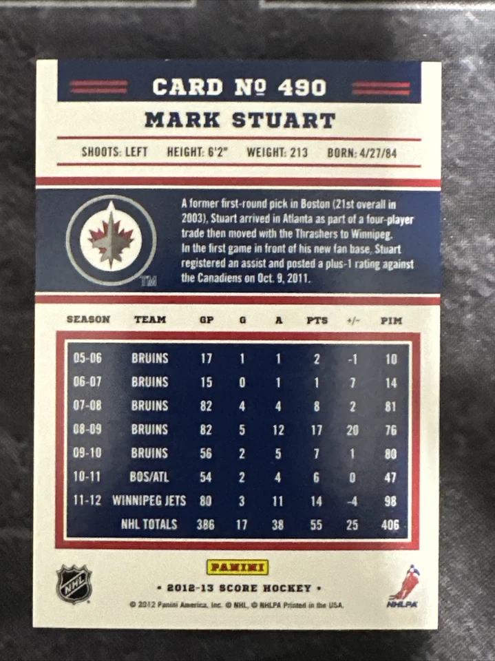 2012-13 Score Gold Rush 490 Mark Stuart Winnipeg Jets - Image 2 of 2