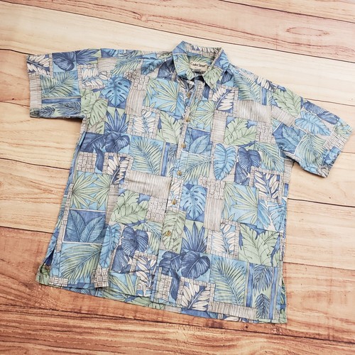 VINTAGE Cooke Street Shirt Mens Medium Blue Green Inside Out Reversible Hawaiian - Picture 2 of 8