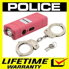 POLICE Stun Gun 801 Pink Rechargeable LED Flashlight Steel Handcuffs Combo