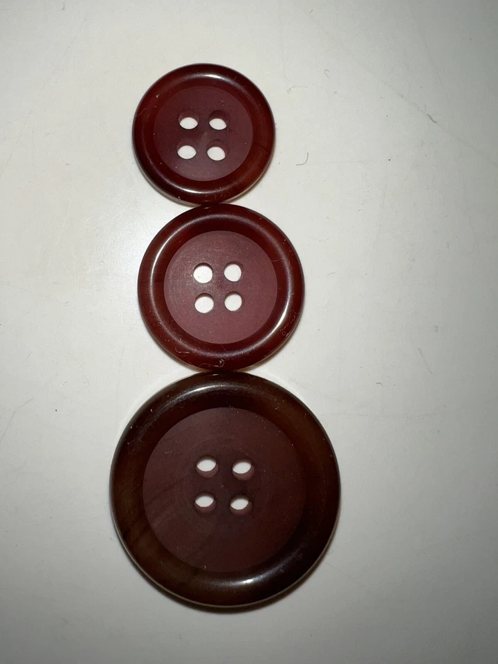 Set 3 BURBERRYS VINTAGE BURBERRY BUTTONS Brown w Hint of Red Burberry Genuine - Image 2 of 4