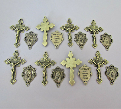 16 pc Rosary Crucifixes 8 crosses & 8 Centers rosaries part finish BRONZE