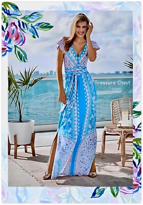 Lilly Pulitzer NWT Esmarella Maxi Turquoise Water Ya Waiting For  Size  M,L,XL | eBay