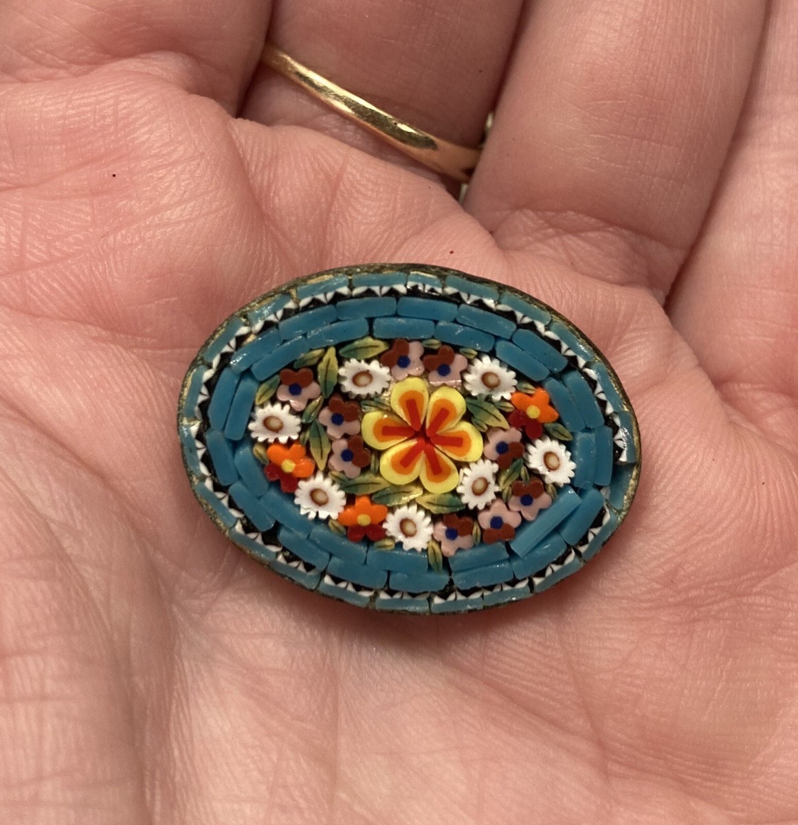 Antique 1920's-1930's Micro Mosaic Brooch Pin Italy Italian