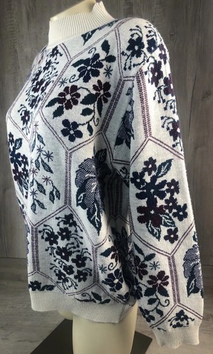 Vintage Alfred Dunner Sweater Shoulder Pads Floral Holidays Made USA Women’s L - Picture 2 of 24