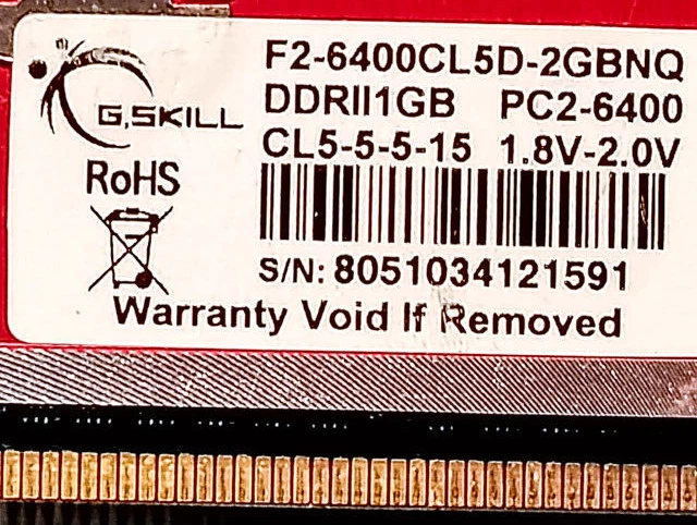G.SKILL 2GB 2X 1GB DDR2 800 PC2-6400 Desktop RAM F2-6400CL5D-2GBNQ - Image 3 of 3