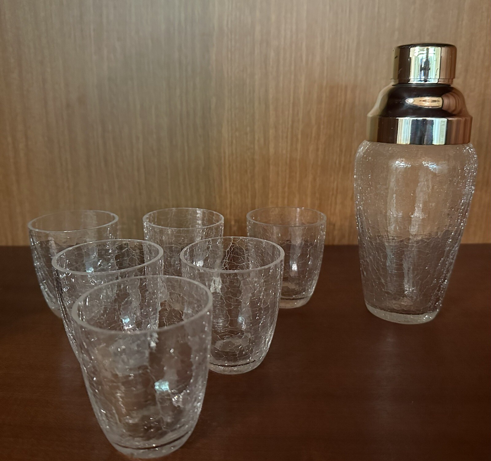 Cocktail Shaker + 6 Gläser Krakelglas Crapuele 50/60er Jahre Bar Mixer