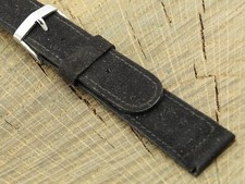 Vintage Watch Band NOS Unused Black Suede w Silver Tone Buckle 17.5mm Men's