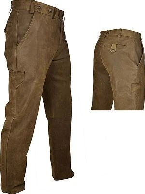 lange Lederhose Trachten  Nubukleder Freizeit- Jagdhose HUBERTUS   Trapper - Bild 1 von 4