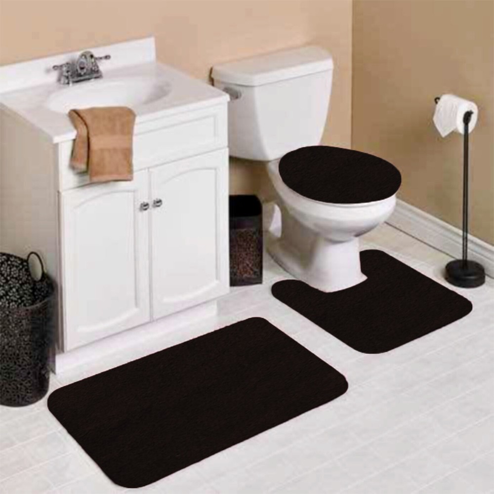 3-Piece Soft Bathroom Set with Contour Rug & Toilet Lid Cover