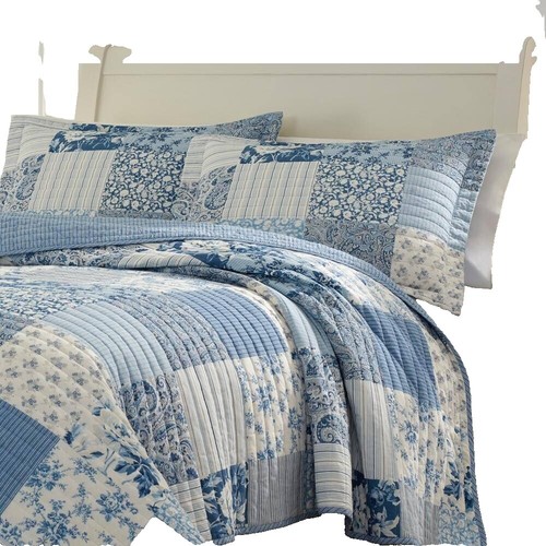 Laura Ashley- King Comforter Set, Cotton Reversible Bedding Set with Matching Sham(s), Farmhouse Home Décor (Bedford Blue, King