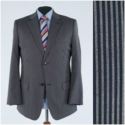 Mens Striped Sport Coat 44R US Size C.COMBERTI Grey Wool Blazer Jacket