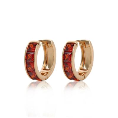 HUGGIES-LT. SIAM ( RED ) CRYSTALS-GOLD-TONE HOOP EARRINGS: SIZE SMALL
