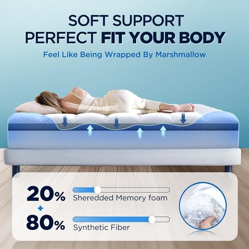Memory Foam Mattress Topper Plush Pillowtop Pad Breathable Hybrid Cover New - Picture 3 of 6