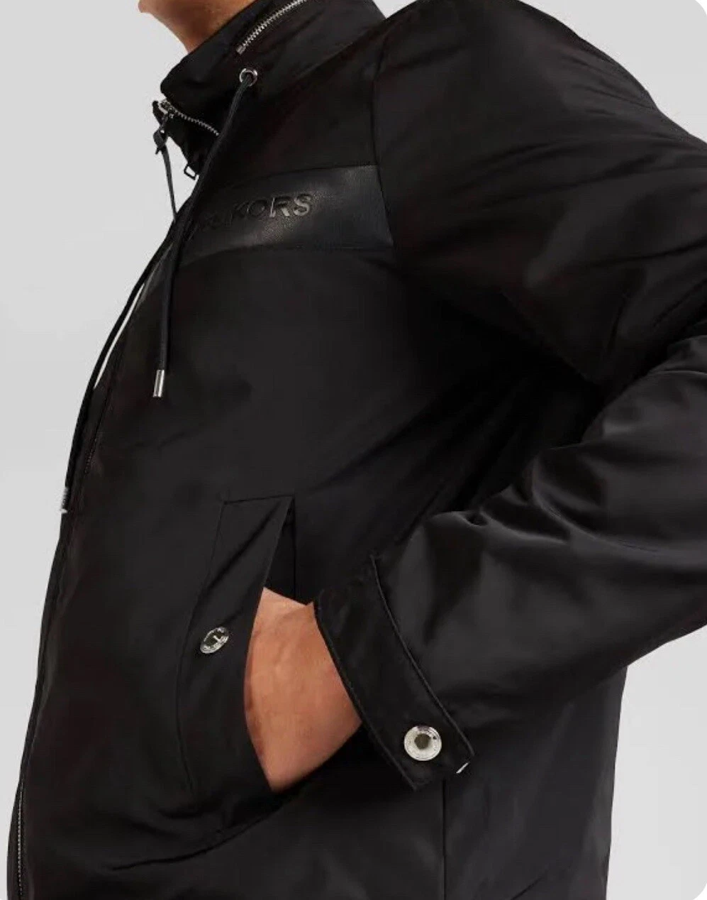 Giacca uomo Michael Kors XXL nera logo sforato cappuccio tasche zip foderata nuova con etichetta