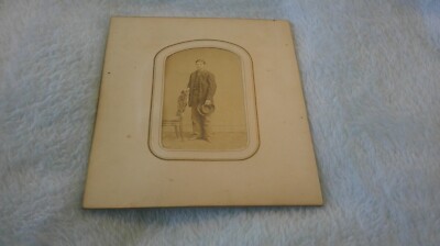 Vintage Young Man Standing with Hat / Headshot of Older Man 1800's