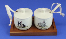 7 Pc Piece Rae Dunn Happy Spring Bunny Love Magenta Jam Jars Lids W Wood Tray