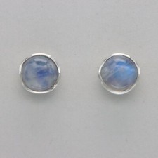 Natural Round Rainbow MOONSTONE Post / Stud Earrings - 925 STERLING SILVER 1e