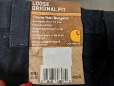 Carhartt Men's Canvas Work Dungaree Black Pants B151- Size 42x30 Original Fit
