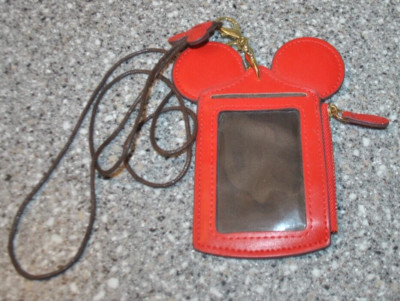 Happy Dream Mickey Mouse Ear RED Vinyl Lanyard Clip Key Chain Wallet EUC