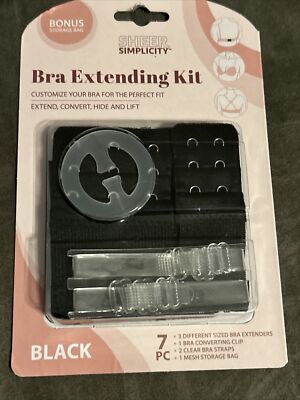 Sheer Simplicity Bra Extending Kit 7pc Black Extension, Convertible Clip Straps