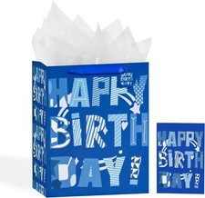 13" Birthday Gift Bag with Card and Tissue Paper for Men Birthday Party, Boy Kid
