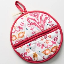 ANTHROPOLOGIE Purcella Pot Holder Pad White Pink Burgundy Red Cotton NWT