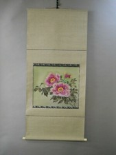JAPANESE HANGING SCROLL KAKEJIKU ART / Peonies Painting by Tomohito 942