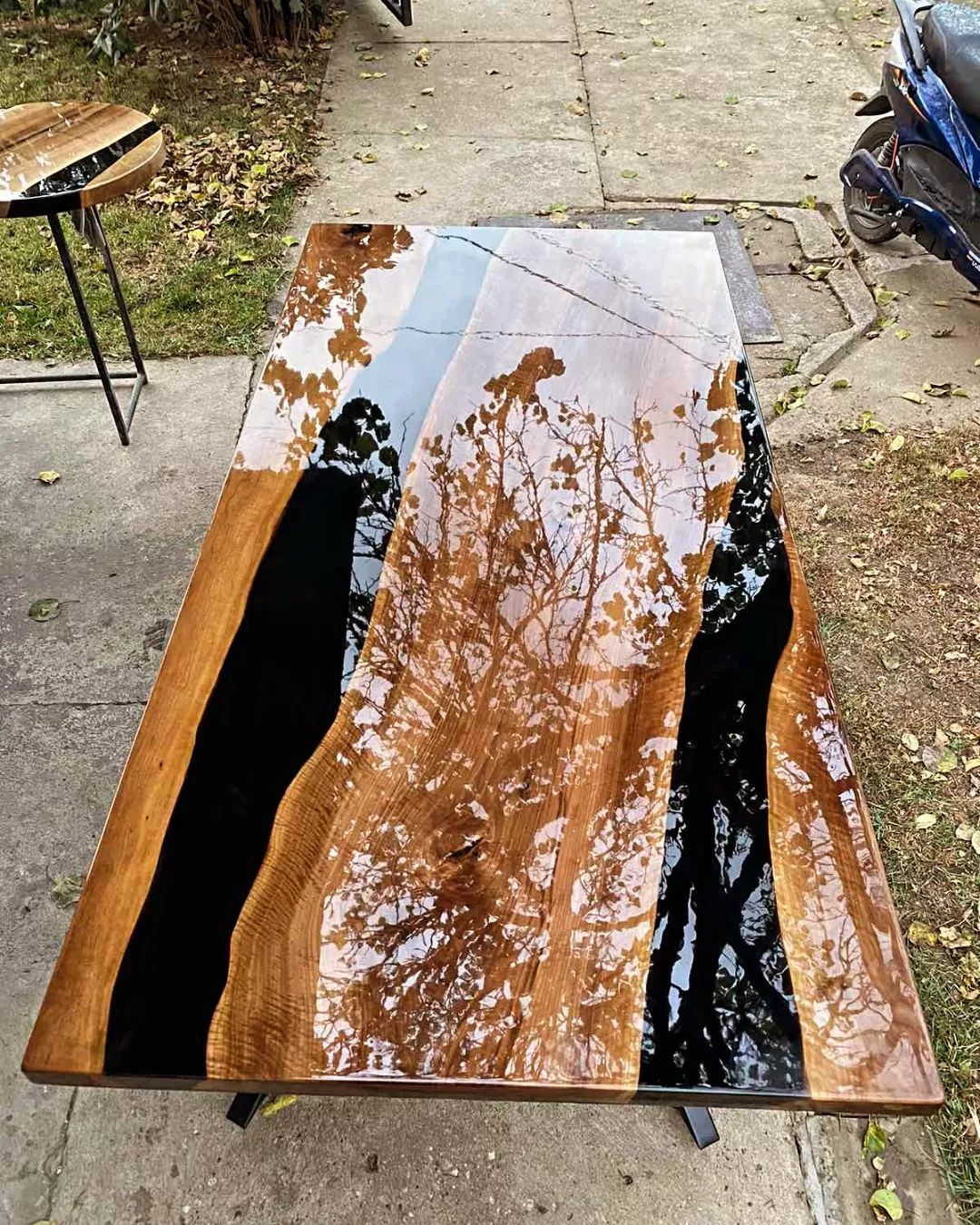Black Epoxy Wood River Table Modern Handmade Resin Art Piece-image