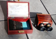Antique STEREOSCOPE STEREOVIEWER Verascope + 41 glass stereoviews slides 45x107