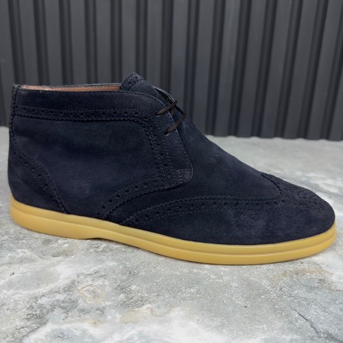 Stivali Loro Piana Open Walk Desert allacciati punta ad ala blu navy scamosciati 10 US o 40 EUR - Foto 9 di 24