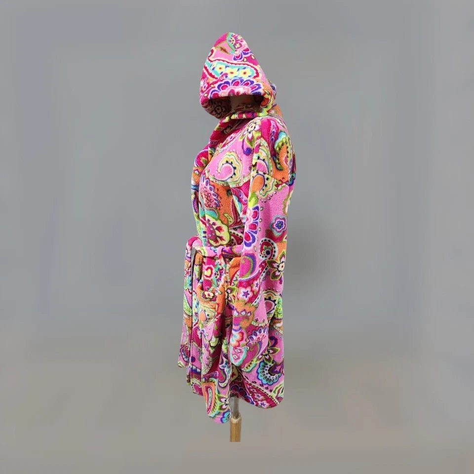 Bata para mujer Vera Bradley rosa pequeña felpa cachemira floral remolino remanente con capucha Foto 2 de 4