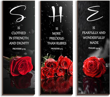3 Pcs Red Bedroom Decor Red Rose Wooden Wall Decor Red Bathroom Inspirational Fa