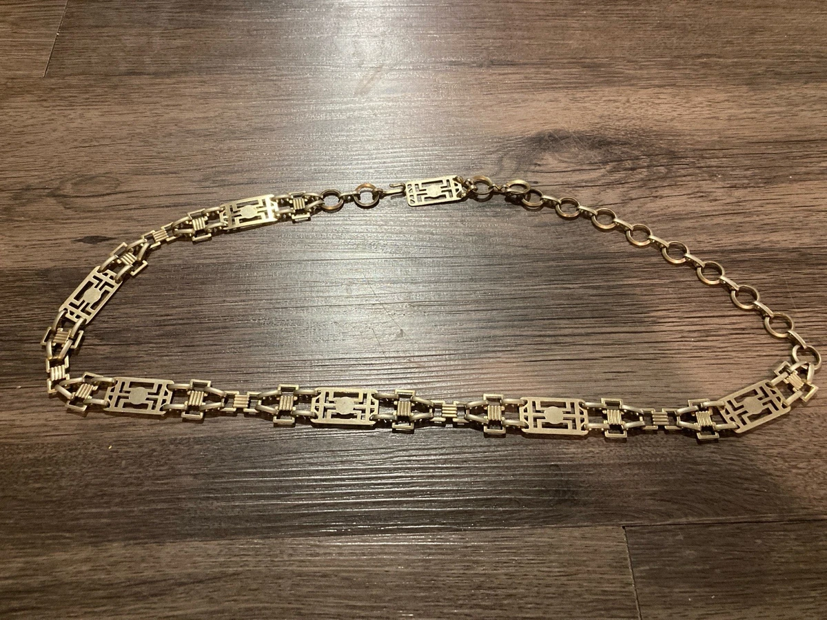 VINTAGE gold geometrical waist belt 39 inches long V Shape Gold Embellished Waist Belt Transparant Plastic 90s  main image 2