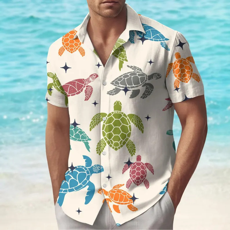 Colorful Sea Turtle Ocean Hawaii Shirt Mens Womens Beach Aloha Tropical Gift