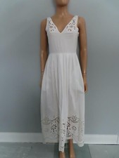 VALENTINO White A-Line Eyelet Detail Sleeveless Midi Dress Size 38/US 2