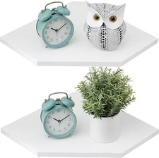 Corner Floating Shelves, White Corner Wall Shelf Set of 2, Solid Oak Wood Cor...