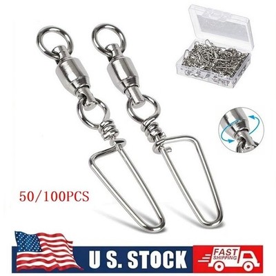50~100Pcs Fishing Ball Bearing Swivels with Coastlock Snap Fishing Connector