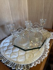Vintage Jeannette Glass Iris and Herringbone Pattern Double Candlestick Holders