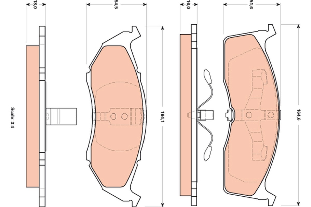 Front TRW-OE GDB4091 Brake Pad Set, disc brake for CHRYSLER,DODGE