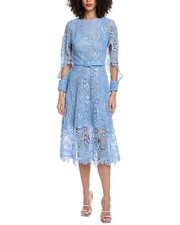 Oscar De La Renta Bellflower Guipure Silk-Lined Midi Dress Women's Blue 2