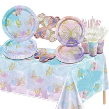 166 Pcs Butterfly Birthday Decorations - Including Butterfly Paper Plates, Na...