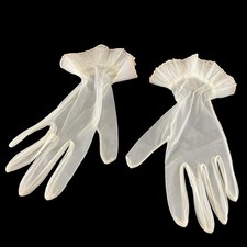 Vintage Tulle Ruffle Sheer Gloves Pink Trim Transparent Bridal Cosplay
