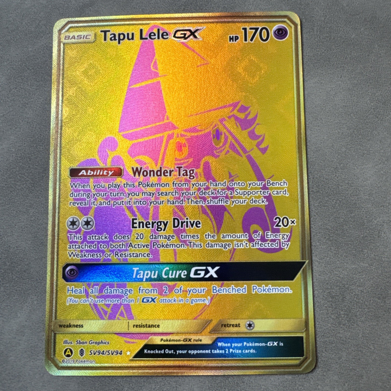 Pokémon TCG Tapu Lele GX Hidden Fates SV94/SV94 GOLD Rare Full Art NM