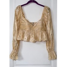 ASTR The Label Gold Metallic Peplum Top Champagne Shimmer Blouse ACT17908 Mens S
