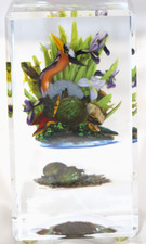 Amazing RICK AYOTTE Turtles Bird Frog Art Glass Block PAPERWEIGHT Sculpture 4.8"