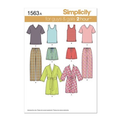 US1563A Easy to Sew Teen's, Men's and Women's Pajama Sewing Pattern Kit, Code...