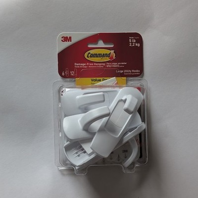 Command Large Utility Hooks | White | 6 Hooks & 12 Command Strips | Hold 5 lb ea